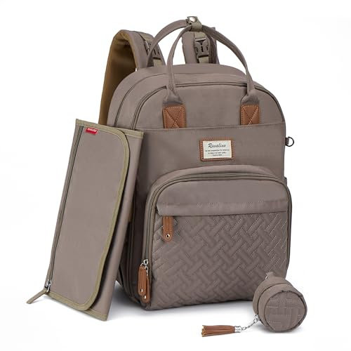 RUVALINO Sac à Dos à Langer pour Bébé avec Matelas à Langer Portable, Porte-Tétine et Sangles de Poussette, Sac Bébé Multifonction pour Maman et Papa Kaki