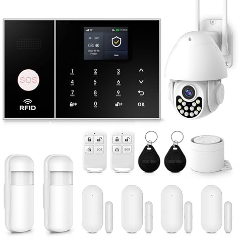 XNY WLAN Funk Alarmanlage Haus mit 1080P 320°/90° Schwenkbar Überwachungskamera Aussen, 4G Alarmanlage Wohnung mit APP-Benachrichtigung, Bewegungsmelder, Fenster Tür Sensoren, Fernbedienungen, Sirene