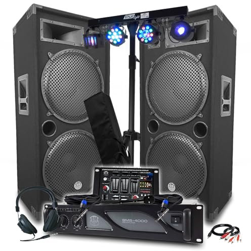 Pack Sono BM Bmsonic Ampli 4000W, Enceintes LSC215 4x38cm - 2x2000W, Table de Mixage, Euphoria Portique + 48 Effets lumière