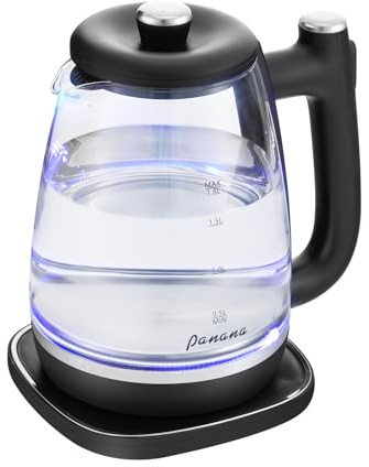Panana Electric Kettle 1.8L,1200W Fast Boil Glass Kettle with Blue LED, Auto Shut-Off and Boil-Dry Protection, BPA-Free, Heat Resistant Handle