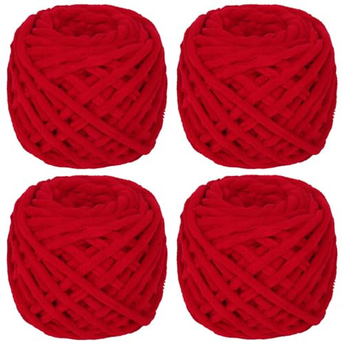 Coopay Dicke Wolle zum Häkeln und Stricken - 4 x 90g Plüschgarn, Weich Flauschig für Decken, Schals, Puppen - Zwei Rote