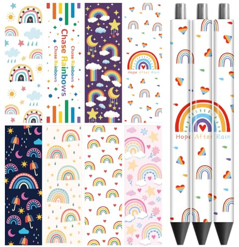 Peacoblue UV DTF Pen Wraps Transferaufkleber Regenbogen, 48 Stück wasserdichte HD-Druck UV DTF Pen Aufkleber für personalisierte DIY Bleistift Stift Handwerk Geschenke Schenken | Wasserfeste DIY Stiftaufkleber für Standard Stifte, Personalisierte Bastelprojekte für Schule, Büro, Lehrer und Kreative