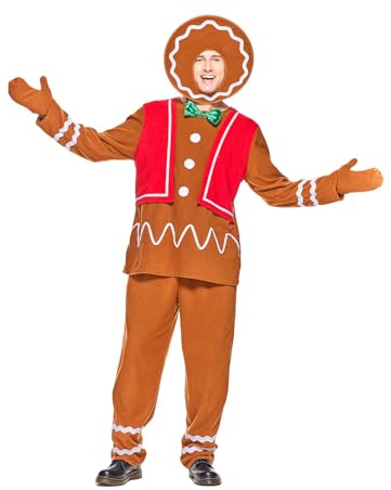 EraSpooky Disfraz de Hombre de Jengibre para Adultos Navidad Traje Festivo con Chaleco Rojo y Pajarita Verde