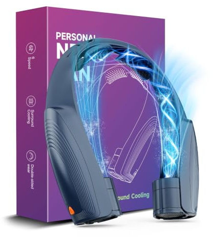 Slientspin AI - Ventilatore portatile da collo con 6 velocità, 8000 mAh, ricaricabile USB-C, ventilatore 360°, girevole, ultra silenzioso, regalo per donne e uomini