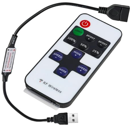 DC5-24V 11 Tasten Mini USB RF Wireless Dimmer Fernbedienungs, Led Fernbedienung 15 cm, LED Controller für Einzelne Farbstreifen, Einstellbare Helligkeit, 30 Meter Reichweite, für 5V-24V LED Streifen