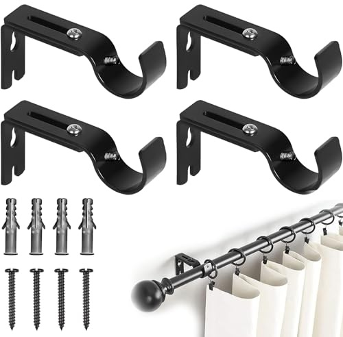 4er Pack Gardinenstangen Halterung,Verstellbar Gardinenstange Halterung,Metall Gardinenstangenhalter,Mit Schrauben,Schwarz,KorrosionsbestäNdig Halterung Gardinenstange