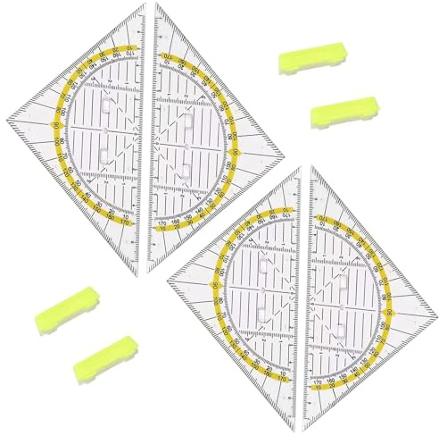 Geo-Dreieck-Set, 4-teilig, flexibles Geo-Dreieck mit Griff, 16 cm, transparentes Kunststoff-Zeichendreieck, Winkellehre und Lineal für Schule und Büro, ideal für technisches Zeichnen, Mathematik und