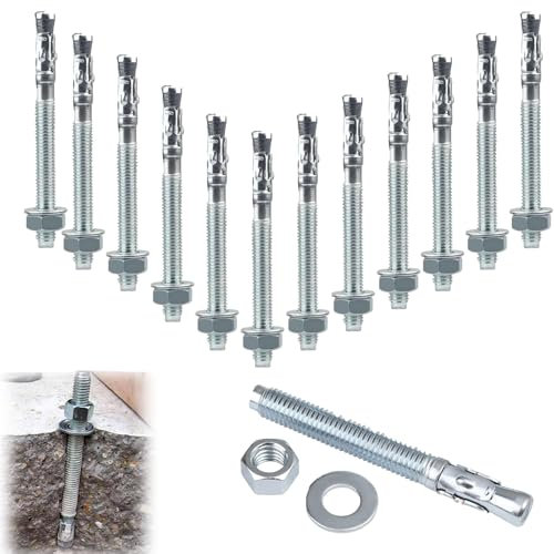 M10 x 90 mm Tasselli per Bulloni, 12 pezzi Bulloni di Espansione, Tasselli Zincati M10, Tassello Ancorante, per Cemento Armato, Calcestruzzo e Pietra