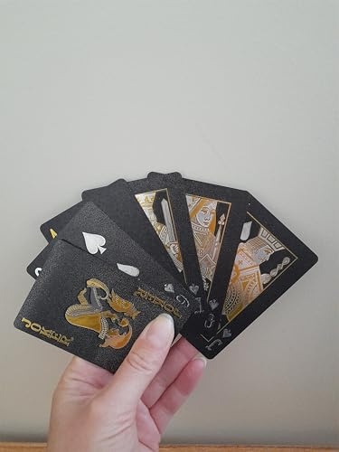 Générique Jeu de Cartes Noir et Doré, 54 Cartes en PVC Imperméable, Design Élégant, Format Standard 57 x 87 mm