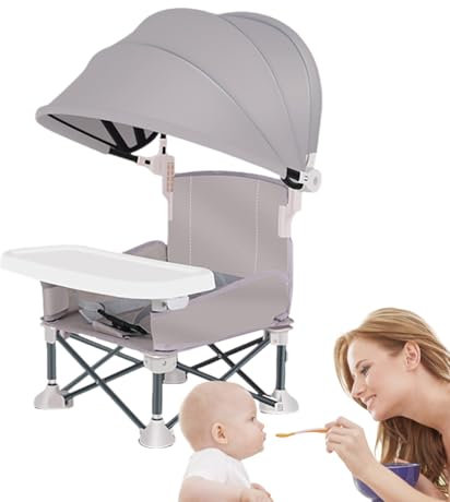 Reise-Sitzerhöhung, zusammenklappbarer, tragbarer Hochstuhl für Babys, Camping-Aktivitätsstuhl, Fütterungssitz mit abnehmbarem Tablett und Sonnenschutz, für drinnen und draußen, Wandern