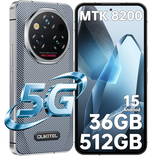 OUKITEL WP210 Rugged Smartphone 5G, Dimensity 8200+ 5G Phone, 36GB+512GB, 6.7 FHD+ AMOLED, 108MP+32MP Camera, 45W Fast Charge, Rugged Phones Android 15, 13.7mm Slim, Support OTA, NFC, GPS, Grey