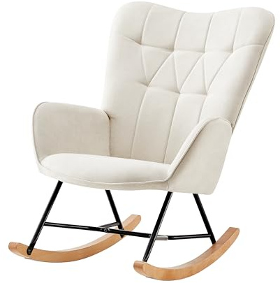 HOME DESIGN & CONFORT® Mecedora Lactancia Especial de Tela | Sillón Relax con Diseño Moderno y Ergonómico (Requiere Montaje) (Beige sin Botones)