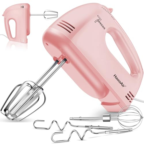 Electric handheld mixer, 7-speed adjustable kitchen mixer, 5 stainless steel accessories (2 * Dough Hooks, 2 * Beaters, 1 * Whisk), perfect for kitchen and baking food mixers