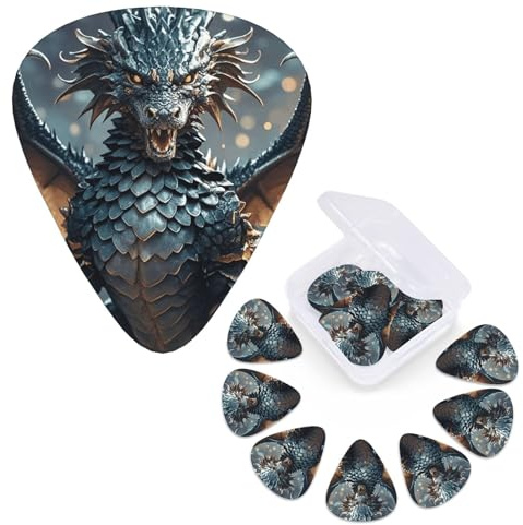 Gitarrenplektren, 3 verschiedene Stärken, coole Drachen-Gitarrenplektren, personalisierte Gitarren, Bass-Plektren, E-Gitarrenplektrum mit Aufbewahrungsbox, Plektrum für Akustikgitarre, 12 Stück