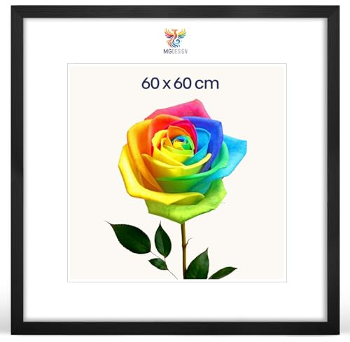 MG Design Bilderrahmen 60 x 60 cm – Posterrahmen mit Schwarz Holzrahmen (Echtholz) und bruchsicherem Acrylglas, Hoch & Quer mit stabiler Wandaufhängung