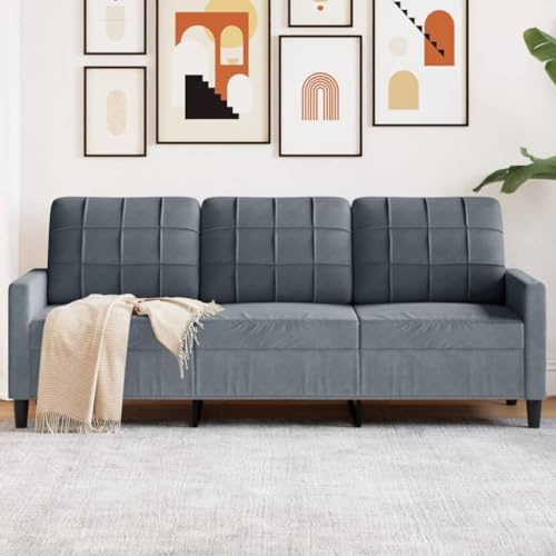 SKTQYQO 3-Sitzer-Sofa Dunkelgrau 180 cm aus weichem Samt mit stabilem Metallrahmen und bequemer Polsterung für modernes Wohnzimmer Dieses Dreisitzer-Sofa aus grauem Samt