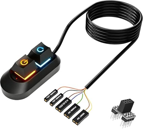 External PC Power Button with RGB Light, 2M Cable Desktop Switch | Multifunctional desktop power switch with LED RGB light, supports PC ON/OFF and reset functions via 2M motherboard cable