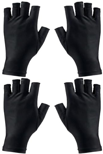 JYXNU 2 pares Guantes UV para lámpara de uñas de gel, guantes anti UV, guantes de protección UV UPF50+ para secador de manicura, guantes sin dedos para Proteger las Manos (Negro)
