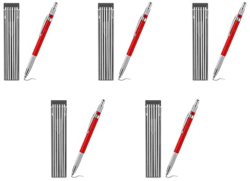 Mokamika 5 lápices de soldadura con 60 recambios de rayas plateadas, marcadores de metal, portaminas mecánicos, cerraduras de tubos, fabricación, color rojo