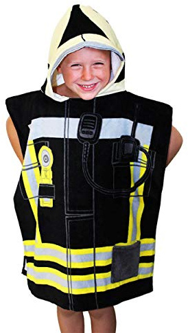 Kinder Feuerwehr Badeponcho Kapuzenhandtuch 3-7 Jahre für Einsatz im Schwimmbad und Strand 100% Baumwolle Frottee Farbe schwarz