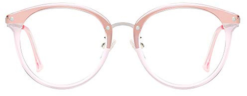 SOJOS Rund Groß Brille mit Blaulichtfilter ohne Sehstärke Anti-Blaulicht Gläser Brille SJ9001 Ashley mit Rosa Rahmen/Anti-Blue Light Linse