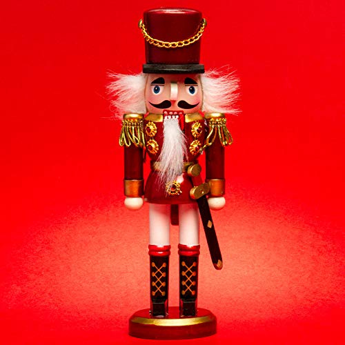 SIKORA NK-I Deko Nussknacker Figur aus Holz Verschiedene Motive 3 Größen, Größe:Höhe ca. 20 cm, Farbe/Modell:Soldat rot Weiss