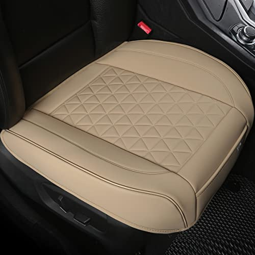 Black Panther Fundas Asientos Delanteros de Cuero de PU, Ajuste Universal 90% de los Automóviles, 20.86’’ (W) * 20.4’’ (L) (1 Par - Beige)