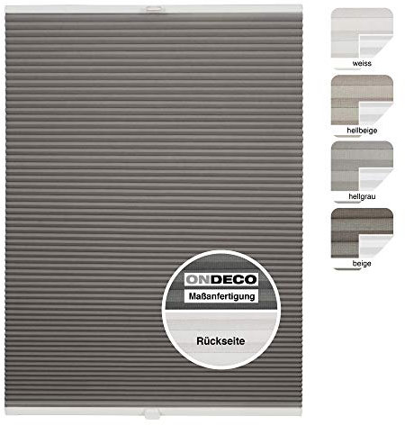 ondeco Waben-Plissee Thermo auf Maß für alle Fenster innen, ohne Bohren, Montage Klemmträger bis 27 mm, Sonnenschutz-Rollo lichtschutz und Verdunkelung Grau B: 41-50 cm, H: 101-150 cm