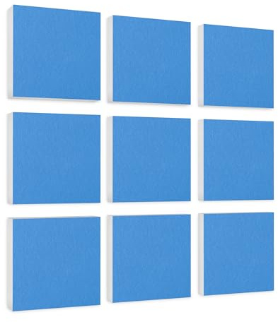 platino24 Akustikpaneele 9 Elemente Colore Quadrat 27,5 x 27,5 cm Lightblue I Schallabsorber aus Basotect G+ mit Akustikfilz I Schalldämmung Wand & Decke I Akustikelemente Wandpaneel