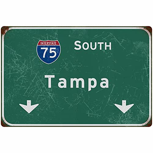 Bakaevsm Blechschild Retro Südtampa Interstate 75 Richtung Schild Straßenschild Flughafen Autobahn Eisenblech Schild Bar Club Restaurant Wanddekoration 30,5 x 20,3 cm