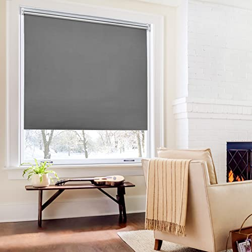 Verdunklungsrollo ohne Bohren Rollos für Fenster B90 x H200 cm (Stoffbreite 85cm) Dunkelgrau Thermo Rollo Klemmfix Verdunkelungsrollo Seitenzugrollo Sicht-und Sonnenschutz Wandmontage