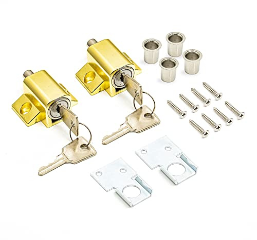 2 Pcs Gold Sliding Patio Door Lock, Sliding Door Lock for Additional Security. Supplied with Fixtures and Fittings. Universal Lock Suitable for Most Door Types.