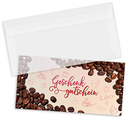 GESCHENKGUTSCHEINcom by POS-HAUER. Gutschein-Set. 100x Gutschein + Kuvert. Für Caféhaus Firmen Kunden, blanko zum selber Ausfüllen.