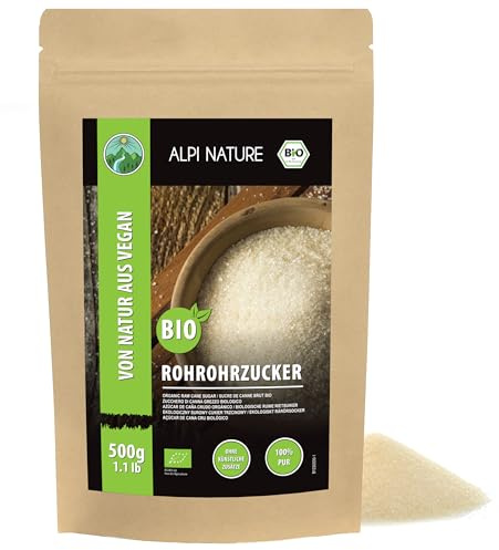 BIO rörsocker (500 g), ekologiskt rårör socker, brunt socker rått och 100 % naturligt, fullrör socker utan tillsatser