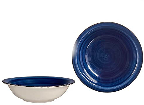 Lot de 6 assiettes creuses à soupe - Bleu turquoise/beige/marron (20,70 cm)