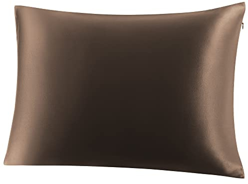 PiccoCasa Seidenkissenbezug 19 Momme Seide Kissenbezug mit Reißverschluss Kissenhülle mit Geschenkbox Haar- und Hautpflege atmungsaktiv Braun 40x60cm