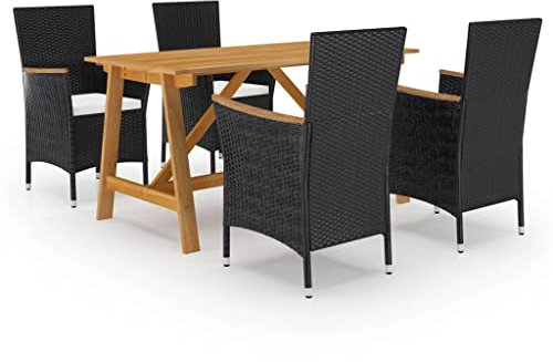 vidaXL Garten Essgruppe 5-TLG., Gartengarnitur mit Kissen, Sitzgruppe für Garten Terrasse, Gartentisch Stühle Gartenmöbel, Modern, Schwarz