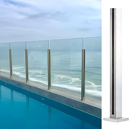 Around Pool Glass Railing, Stainless Steel Silver Stair Balustrade Post for Stair Landing Rooftop Courtyard, Landing Tempered Glass Fencing System 10-12mm, 30 Sizes(Deep Coffee,85cm/33.5in)