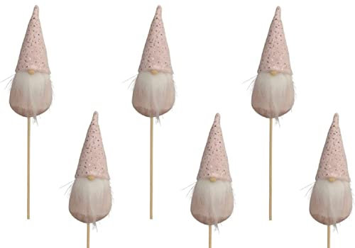 winterlicher Kleiner Blumenstecker Pick Blumentopf-Stecker rosa Wichtelchen mit weißem Bart und etwas Goldglitzer (6)
