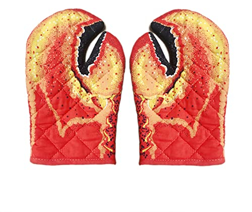 Novelty Lobster Crab Claw/Colorful Fish Oven Mitts Heat Resistant Thick Cotton Microwave Oven Gloves Anti-scalding Cooking & Baking Kitchen Steam Gloves, Safe BBQ Plates Pot Holder Gloves