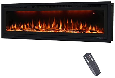 60in/152cm Electric Fireplace,Recessed and Wall Mounted Heater,Touch & Remote & APP Control,Timer,Multi-Color Flame and Light, 62°F-99°F Thermostat