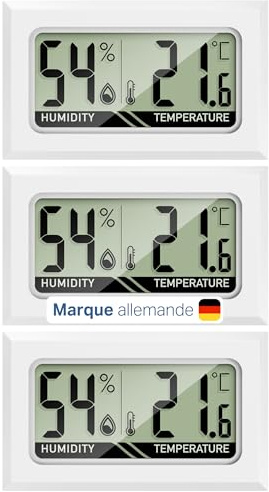 Mavori Thermo-Hygrometer 3er Set Digital - Mini Hygrometer Innen, 2-in-1 Feuchtigkeitsmessgerät & Raumthermometer digital °C/°F + on/off - für Raumklima, Growbox, Terrarium, Humidor & Curing