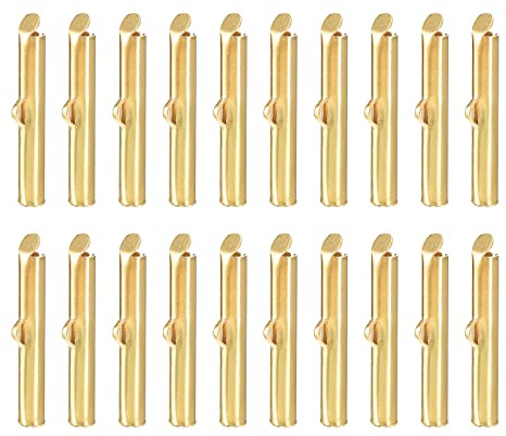 uxcell 100Pcs Slide on End Clasps, 25mm Tube Ball Bead Slider Crimp Ends for Multi-Strand DIY Craft Making, Light Golden