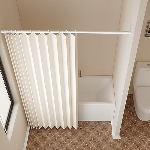 Awellife Faltbarer Duschvorhang-Set mit 12 Haken, faltbar, Leinenstruktur, strapazierfähig, wasserdicht, für Hotel, Duschvorhänge für Badezimmer (beige/cremefarben, 183 x 183 cm (L x B)