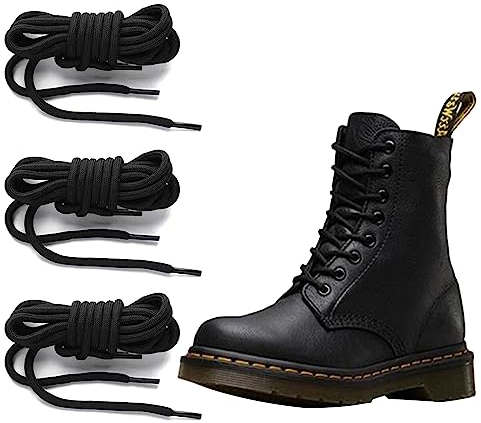 3 Paar Rund Schnürsenkel, Ø ca. 4mm Extrem Reißfest Stiefel Schuhbänder, 120 cm Länge Schwarz Elastische Schnürsenkel für Wanderschuhe Arbeitsschuhe und Trekkingschuhe