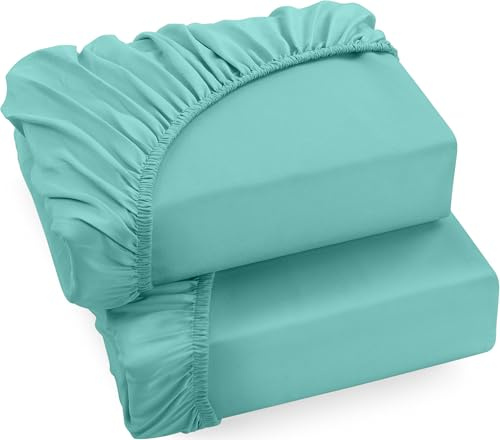 Utopia Bedding - 2er Set Spannbettlaken 90x200cm - Spa Blau - Oeko-Tex Zertifiziertes - Gebürstete Mikrofaser Spannbetttuch - 35 cm Tiefe Tasche