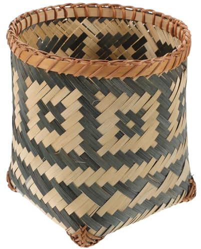 Zerodeko Creative Bamboo Woven Wastebasket for Bedroom Storage Container with Decorative Effect and Wear-resistant Material for Home Organising and Wastepaper Collection Random Style
