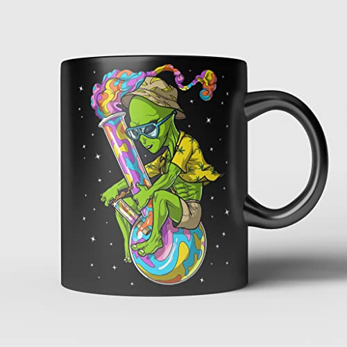 934 Keramik Tasse Dauerhaft Kaffeebecher Keramik Motivtasse Geschenk Für Kollegen Männer Frauen 330Ml Alien Hippie Stoner, Psychedelische Weed Bong, Cannabis Marihuana, Festival, Pot Smoker, Stoner