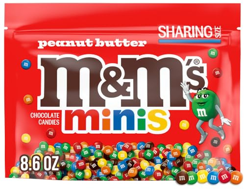 M&M'S Minis - Caramelo de chocolate con leche y mantequilla de maní, tamaño compartido, bolsa resellable de 8.5 onzas