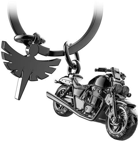 FABACH Motorrad Schlüsselanhänger mit Schutzengel - Geschenk Engel Schlüsselanhänger für Motorradfahrer - Geschenke Motorrad Schlüsselanhänger Glücksbringer Fahr vorsichtig